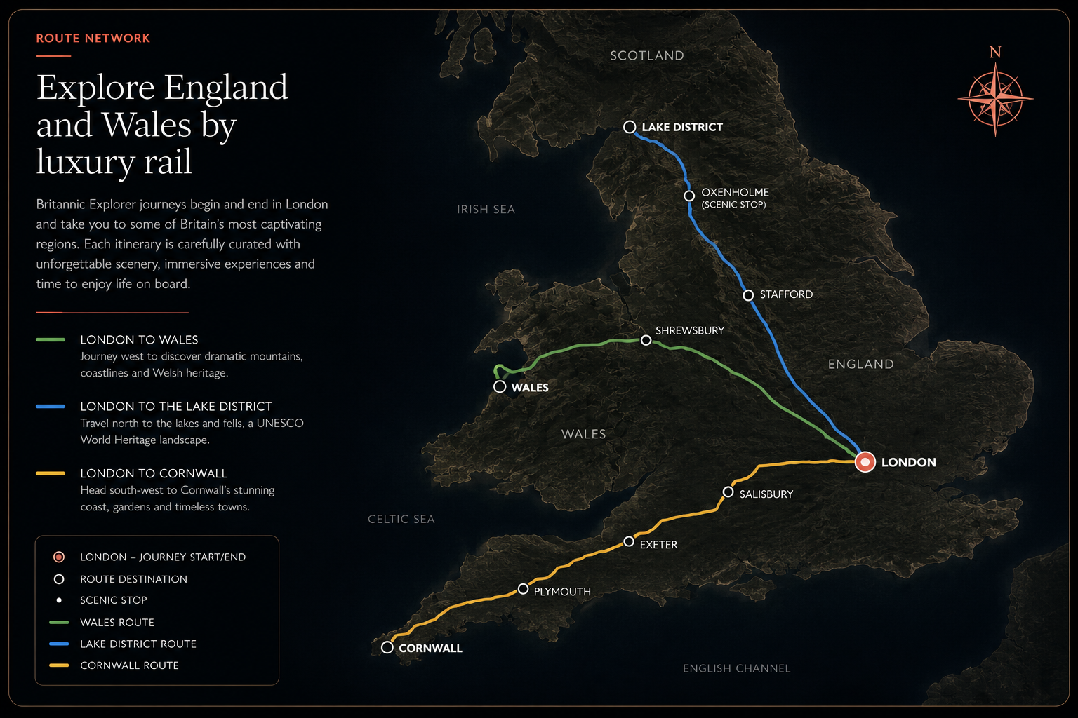 Britannic Explorer route network map