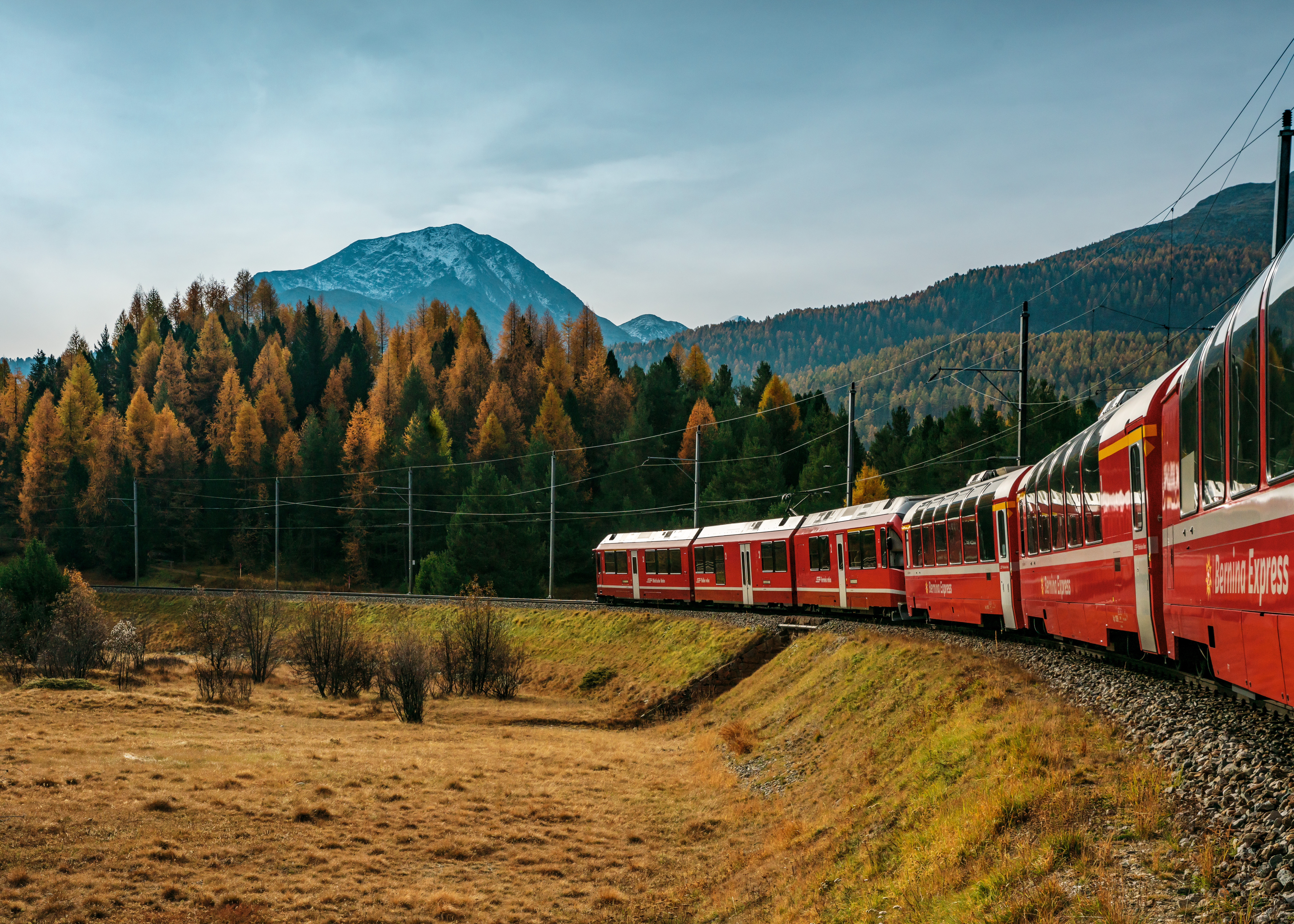 Bernina Express travelling through the Swiss Alps