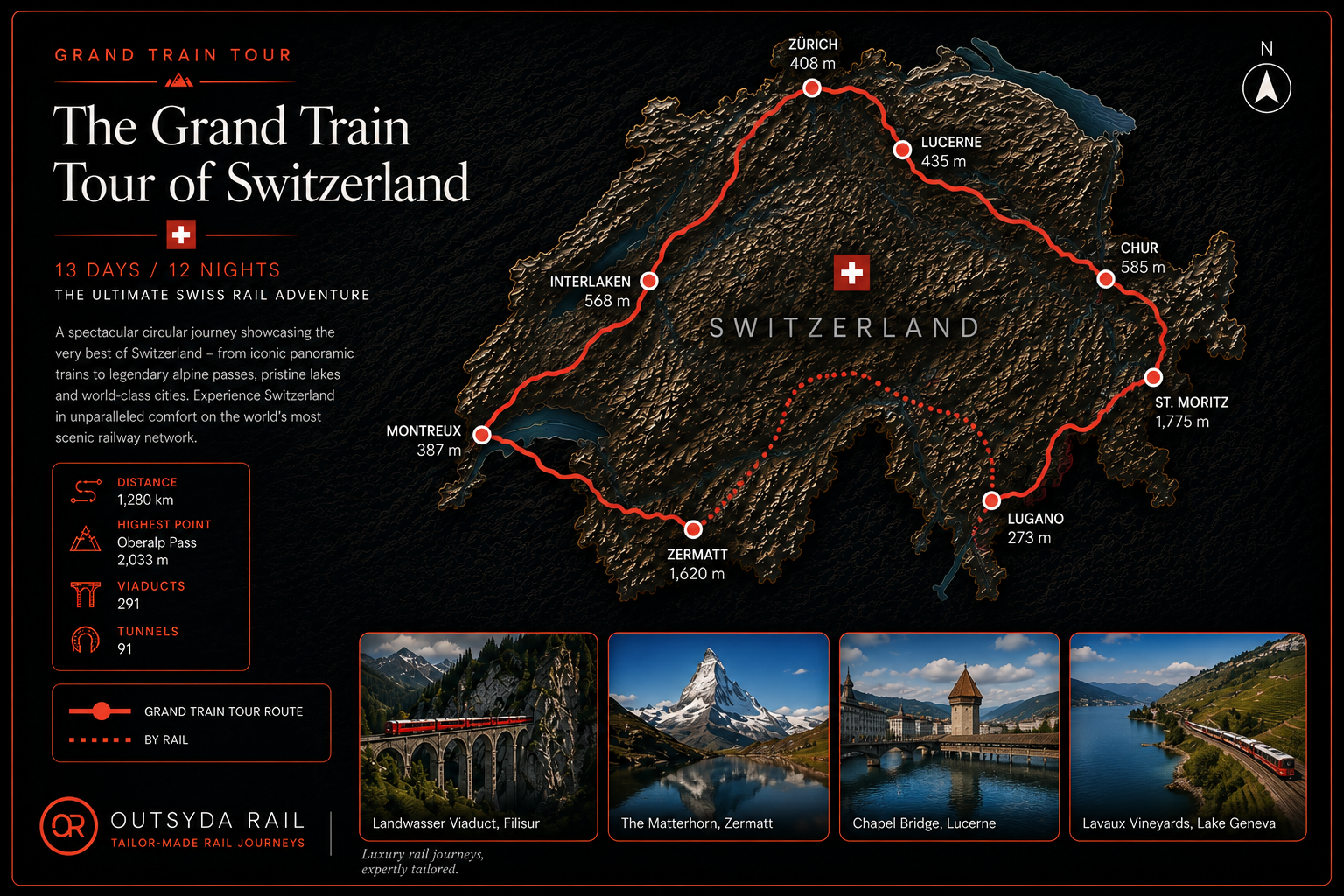 Map showing the Grand Train Tour of Switzerland route